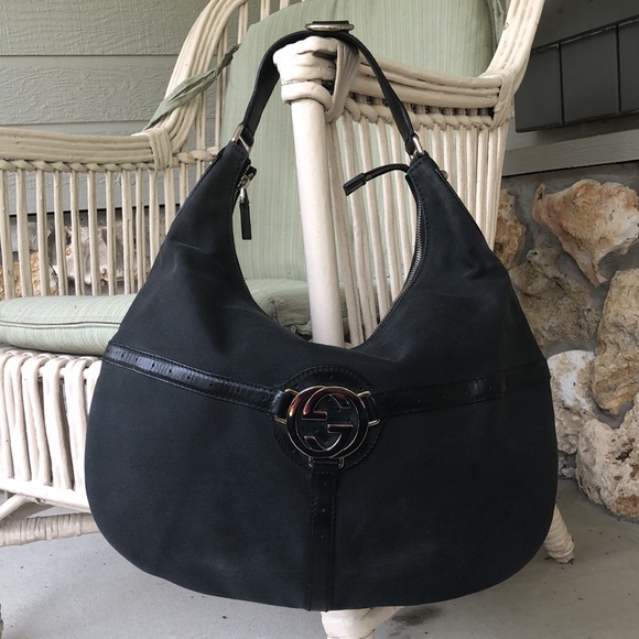 Gucci Handbags - Authentic GUCCI Black Reins Canvas & Leather Hobo Bag #114871 RARE Vintage